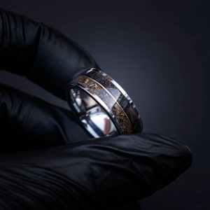 T-rex Dinosaur bone meteorite engagement ring, meteorite ring, mens ring, meteorite ring, dinosaur ring, unique ring, handmade jewelry image 4