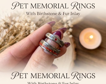 Matching Hair Keepsake Rings 6mm 4mm, Pet Fur or Human Hair Tungsten Memorial Set with Birthstone Color Opal
