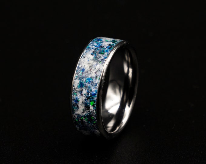 Black friday sale, Glow in the dark, glow ring, blue opal ring, tungsten ring.