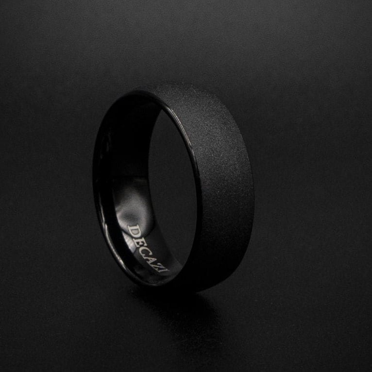 Tungsten Ring Black Shiny Polished Domed Wedding Band w/ Silver Stripe –  Monica Jewelers