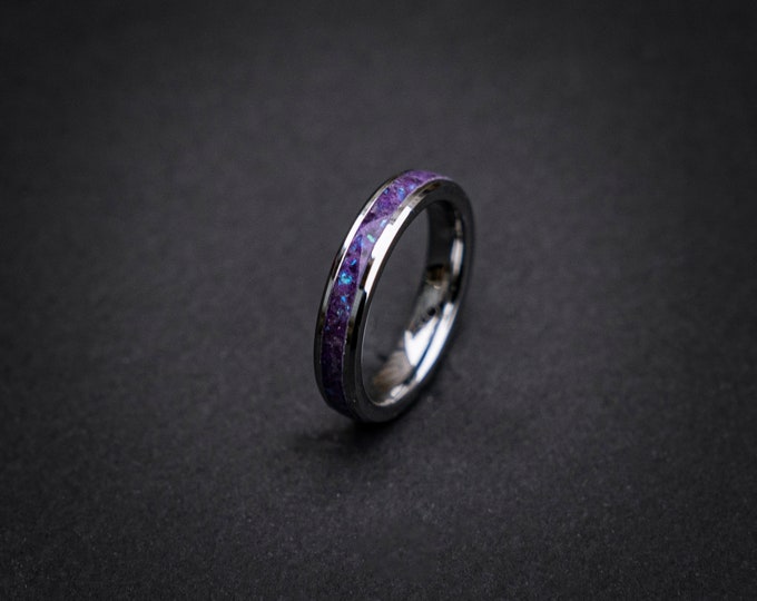 dainty Amethyst womens tungsten ring, stackable ring, Healing crystal ring, Amethyst jewelry, christmass gift, purple opal ring | Decazi