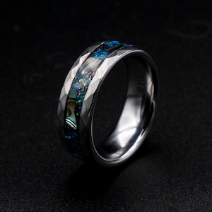 Abalone shell ring, mens wedding band, Abalone ring mens wedding band, Abalone shell jewelry, personalized ring, blue opal ring, metoerite.