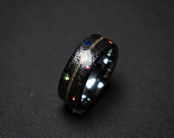Meteorite Infinity Ring, Tungsten Meteorite Inlay Wedding Band for Men, Gender Neutral Promise Ring, Matching Couples Opal Wedding Rings