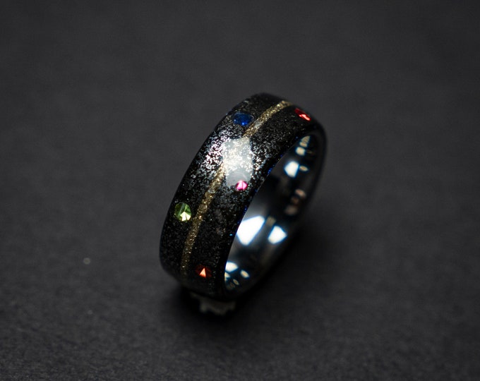 Meteorite Infinity Ring, Tungsten Meteorite Inlay Wedding Band for Men, Gender Neutral Promise Ring, Matching Couples Opal Wedding Rings