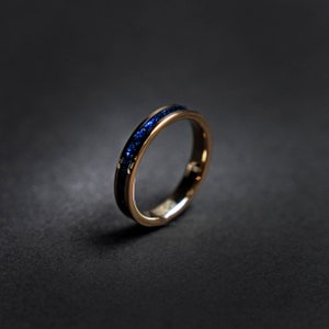 Tungsten 4mm Rose Gold Ring Blue Sapphire opal Wedding Band, Womens Ring, Womens Wedding Band | Decazi