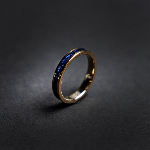 Tungsten 4mm Rose Gold Ring Blue Sapphire opal Wedding Band, Womens Ring, Womens Wedding Band | Decazi