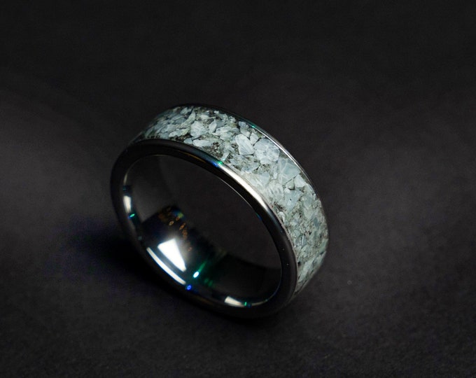Larimar Crystal Ring, Organic Wedding Band, Raw Gemstone Inlay Ring, Crystal Statement Jewelry, Tungsten Engagement Ring, Precious Stones