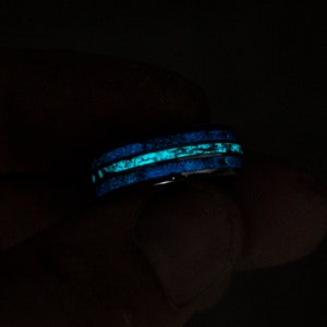 Mens opal ring. Galaxy opal. Tungsten ring for men. meteorite opal ring. Triple inlay, domed, wedding band men. ring with opal inlay image 7