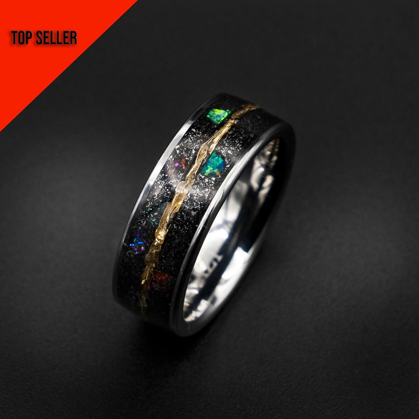 Marvel infinity ring Meteorite mens opal Lunar jewelry | Etsy