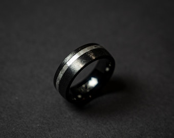 Brushed Black Tungsten Ring | Meteorite Ring, Unique Engagement Ring For Men, Statement Ring, Stripe Ring, Black Wedding Band, Modern Ring.