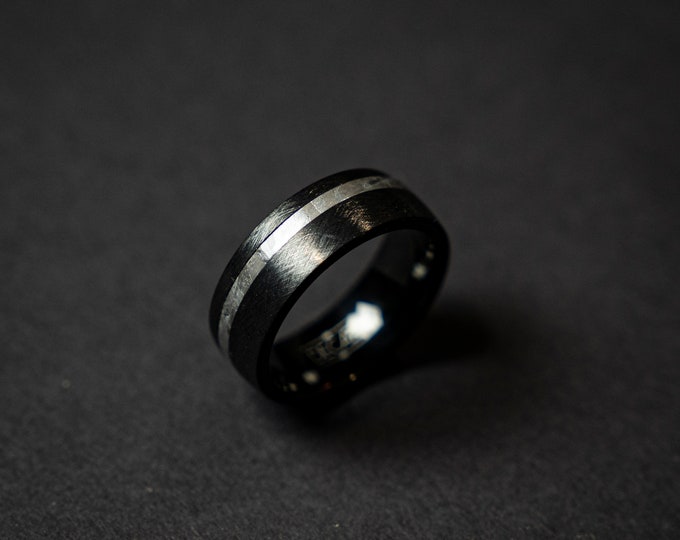 Brushed Black Tungsten Ring | Meteorite Ring, Unique Engagement Ring For Men, Statement Ring, Stripe Ring, Black Wedding Band, Modern Ring.