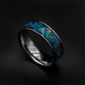opal ring men, handmade rings, custom ring, unique rings for men, Mans wedding band, opal ring men, mens opal wedding band, tungsten.