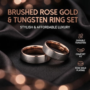 Tungsten wedding ring set, minimalistic wedding ring, gunmetal ring, engagement ring, simple wedding rings, wedding bands, ring set