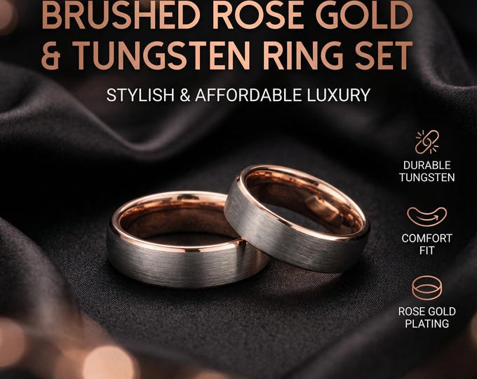 Tungsten wedding ring set, minimalistic wedding ring, gunmetal ring, engagement ring, simple wedding rings, wedding bands, ring set