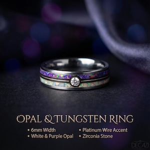 Anillo de tungsteno y platino Master Ball, inspirado en el anime japonés, anillo de ópalo de fuego, anillo de circonita cúbica, joyería hecha a mano, anillo de bodas