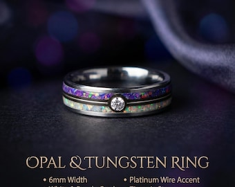 Master Ball Platinum Silver Tungsten Ring, Japanese Anime Inspired, Fire Opal Ring, Cubic Zirconia Ring, Handmade Jewelry, Wedding Ring