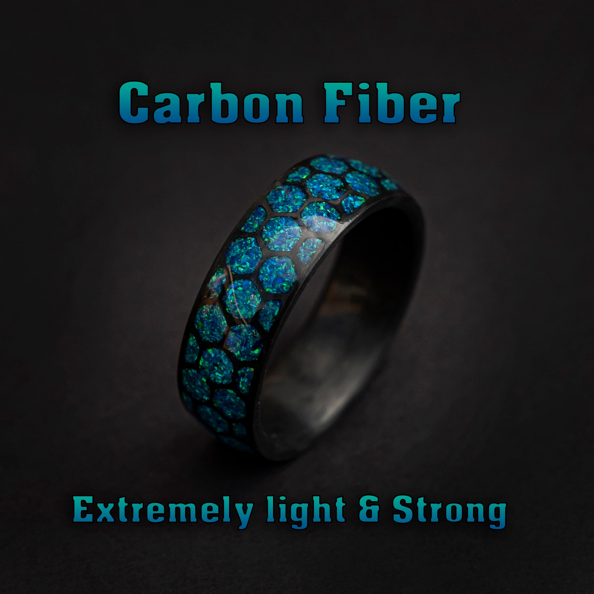 Carbon Fiber Ring, black ring, mens ring, carbon wedding ring, blue