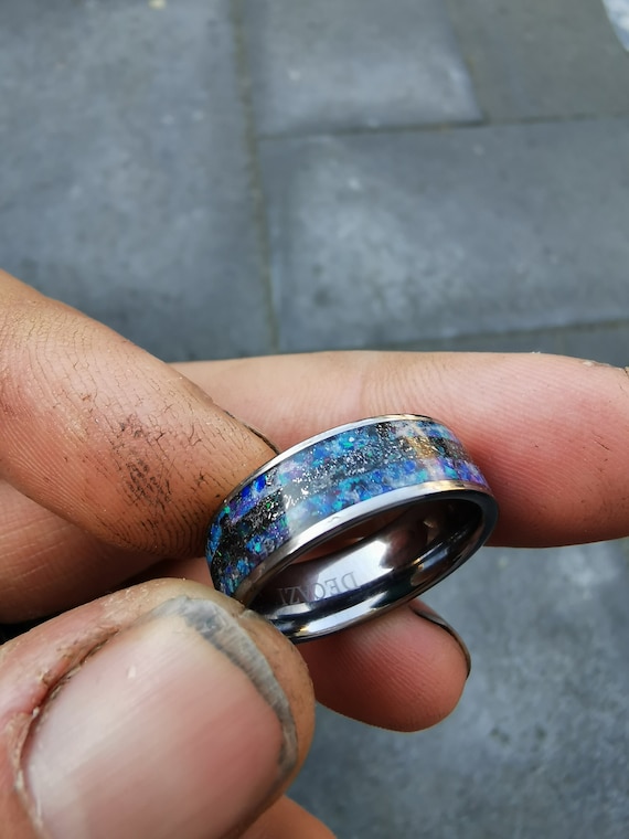 Mens Meteorite Ring With Galaxy Opal UK