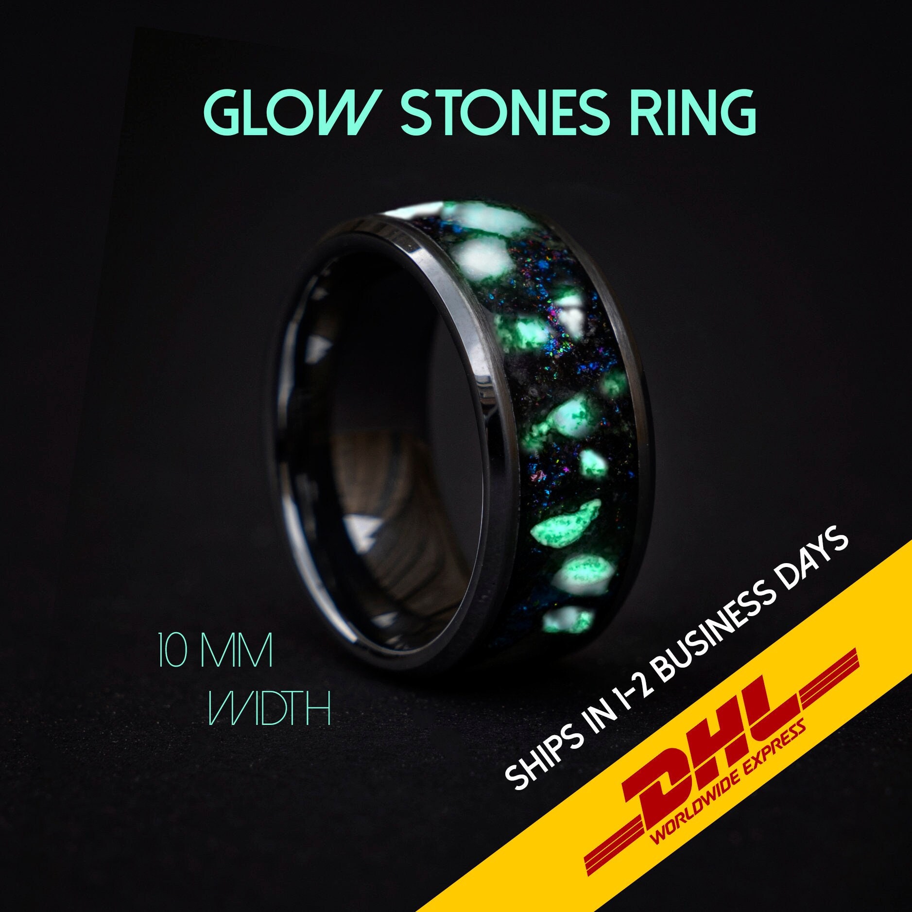Tungsten carbide glow ring with turquoise opal and blue fire opal inla –  Orth Custom Rings