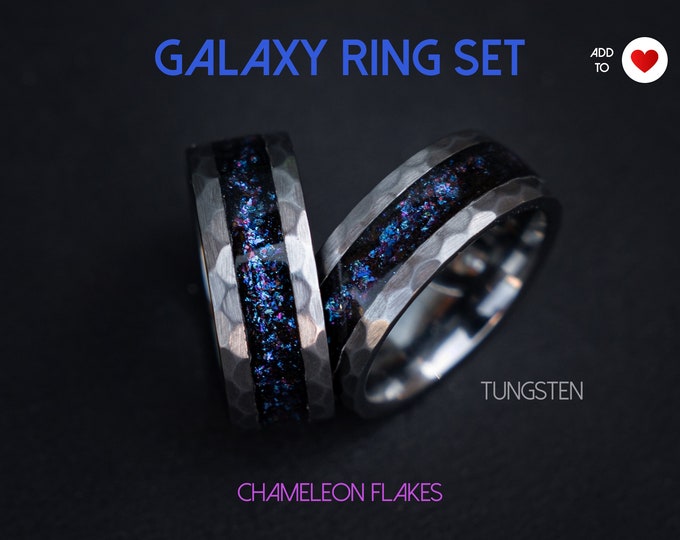 Galaxy space ring, hammered ring, unique ring, bridal ring set, silver ring, mens engagement ring, wedding band men, wedding rings, decazi