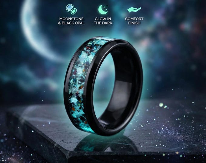 Black ceramic ring with crushed opal.