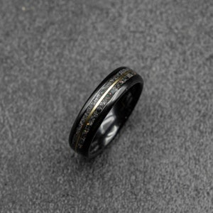 Meteorite ring,  glow ring, Gold tungsten ring, ceramic ring men, mens wedding band, mens ring, Glow in the dark ring,