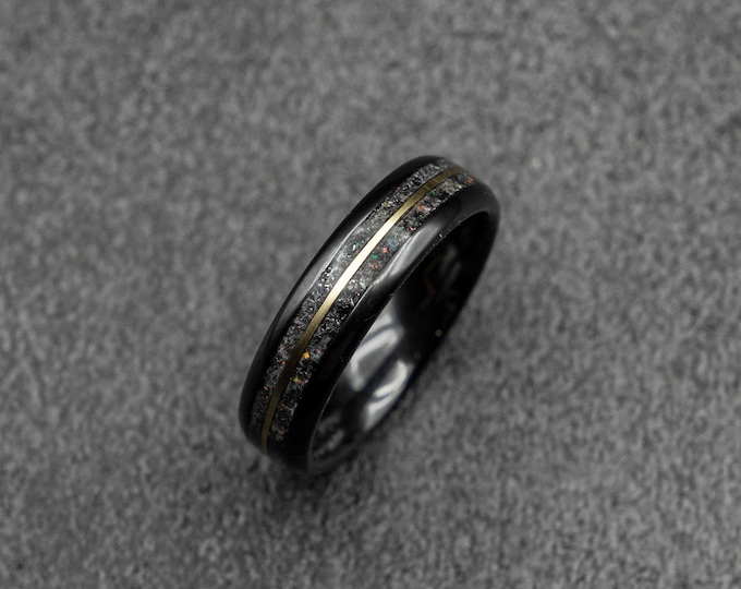 Meteorite ring,  glow ring, Gold tungsten ring, ceramic ring men, mens wedding band, mens ring, Glow in the dark ring,