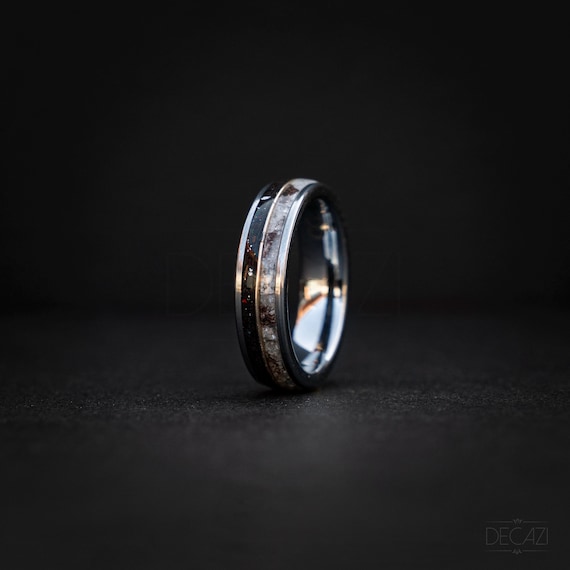 Pearl Fosilized Bone Meteorite Ring, Dinosaur Bone Ring, Handmade