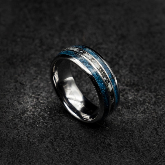 Mens Opal Ring. Galaxy Opal. Tungsten Ring for Men. Meteorite Opal 