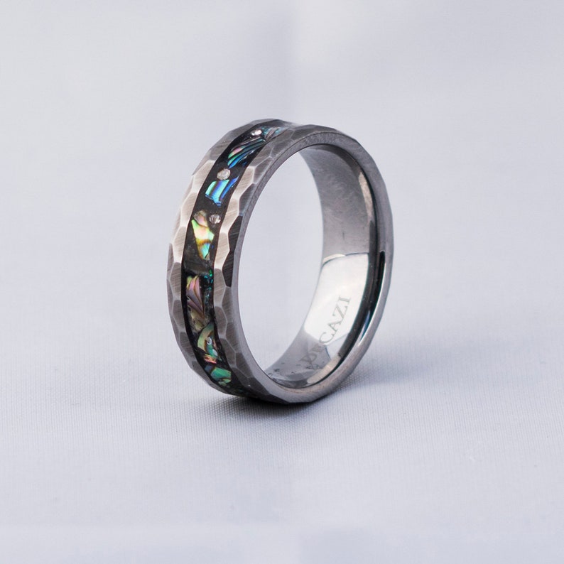 Abalone tungsten ring, tungsten ring, Abalone ring mens wedding band, Abalone shell, personalized ring. image 2