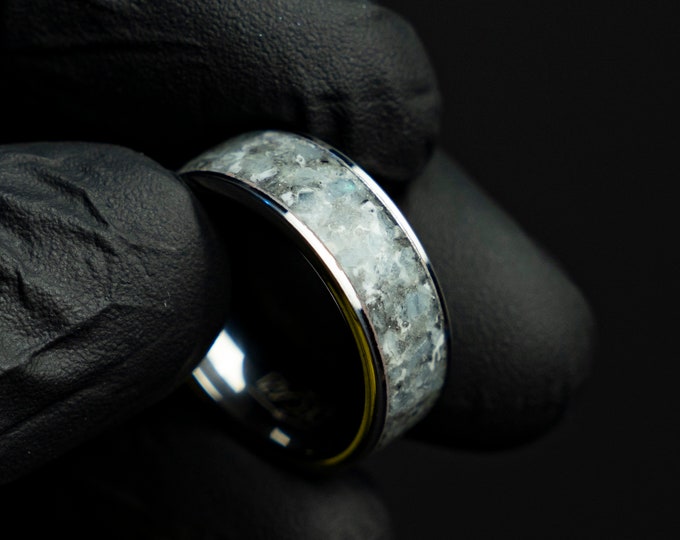 Aquamarine Tungsten Eternity Band for men or women. crystal healing ring.