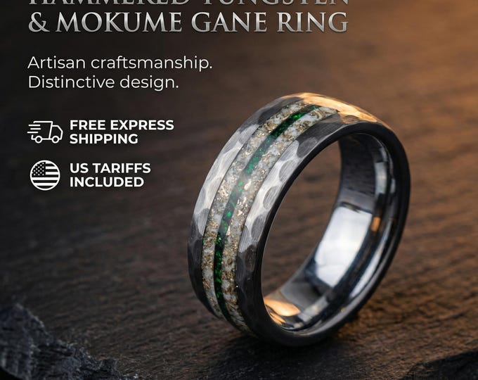 hammered ring, faceted ring, glow in the dark ring, faceted wedding band, everyday ring, textured ring, mens wedding band, gold shavings.