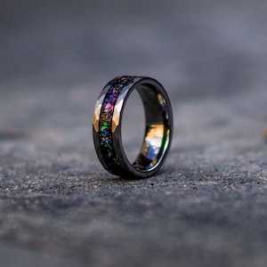 Tungsten galaxy ring,wedding ring, mens wedding band, opal ring, gift for men, boyfriend gift, personalized ring, wedding bands, Galaxy ring