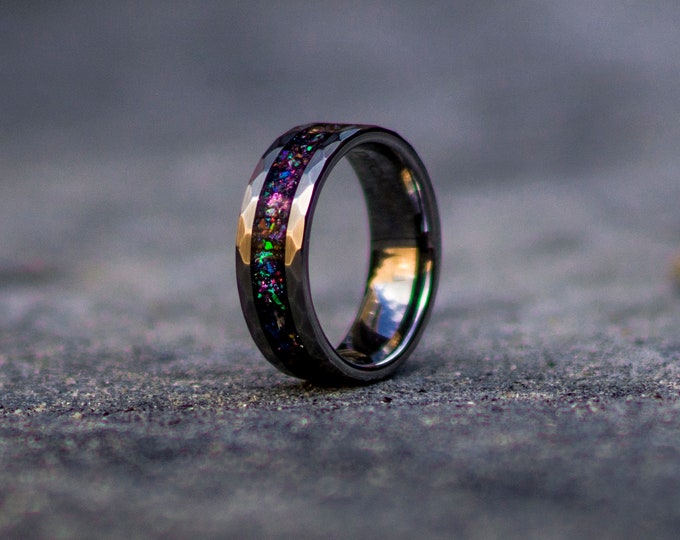 Tungsten galaxy ring,wedding ring, mens wedding band, opal ring, gift for men, boyfriend gift, personalized ring, wedding bands, Galaxy ring