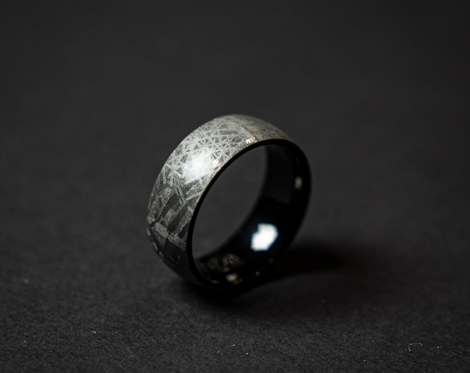 genuine meteorite mens wedding band, meteorite ring, meteorite wedding ring, man wedding band, ring man, Gift for him, Black tungsten ring.