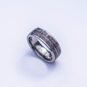 Tungsten meteorite ring with rose gold wire, mens ring meteorite, tungsten ring engraving, gibeon meteorite ring, Decazi,