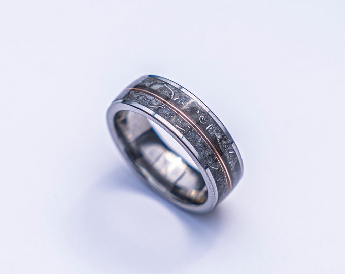 Tungsten meteorite ring with rose gold wire, mens ring meteorite, tungsten ring engraving, gibeon meteorite ring, Decazi,