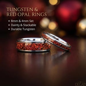 Matching Durable Tungsten Ruby Red Fire Opal Couple Rings, His and hers red opal rings, Engagement Ring, Unique wedding Band Sjaet | Decazi