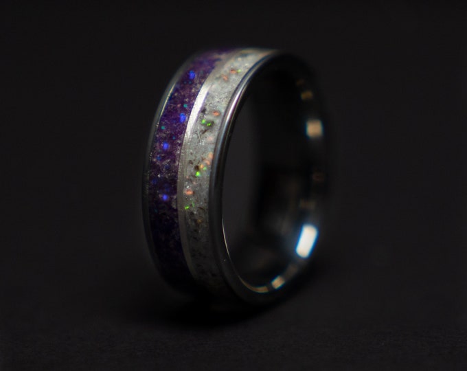 Mens tungsten ring, healing jewelry, Healing crystal ring, Amethyst jewelry, herkimer diamond crystal ring, Glowstone ring,