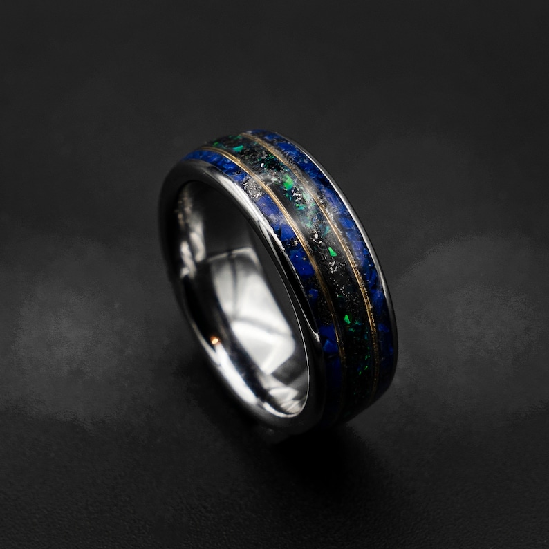 Meteorite ring men opal ring Lapis lazuli ring wedding