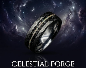 Moonstone ring, Meteorite mens ring, lunar jewelry, tungsten, wedding band mens, Personalised gift, opal ring, decazi, mens wedding band