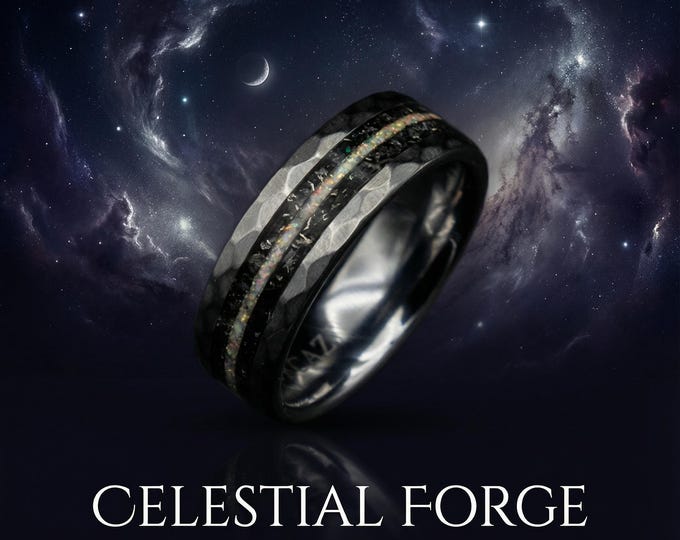 Moonstone ring, Meteorite mens ring, lunar jewelry, tungsten, wedding band mens, Personalised gift, opal ring, decazi, mens wedding band