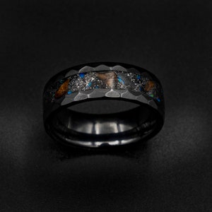 male engagement, dinosaur bone ring, triceratops ring, necklace, men, fossil, jewelry, meteorite ring men, wedding band, black ceramic ring. image 4