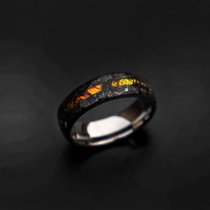 Muonionalusta meteorite shavings tungsten ring with Dichrolam galaxy inlay, mens wedding band, meteorite ring, meteorite wedding band Decazi