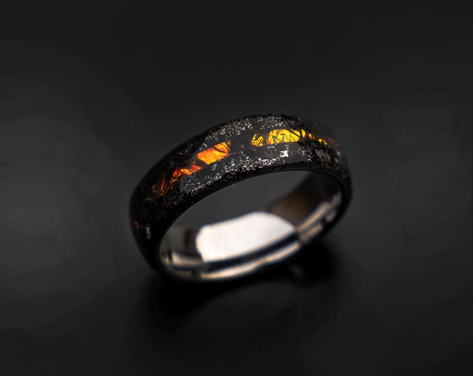 Muonionalusta meteorite shavings tungsten ring with Dichrolam galaxy inlay, mens wedding band, meteorite ring, meteorite wedding band Decazi