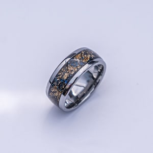 Dinosaur bone, mens ring, T rex fossil, tyrannosaurus meteorite ring, lapis lazuli, meteorite ring men, mens wedding band, unique mens ring