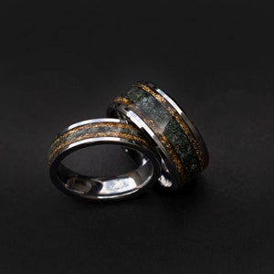 Couples ringset with Moss agate, engagement ring, moss agate jewelry, moss agate wedding ring set, green moss agate ring, rings moss agate