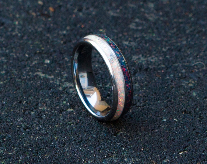 tungsten ring mens wedding band, opal ring wedding gift, tungsten ring, personalized ring Galaxy Opal rin Galaxy ring