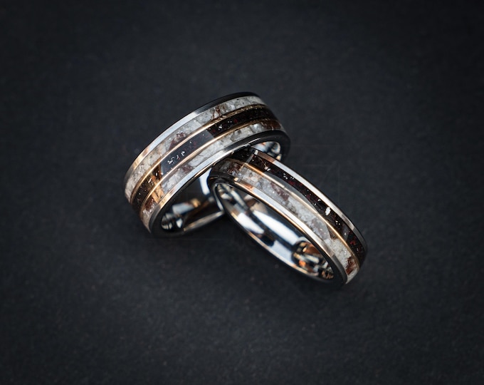 Matching Wedding Bands, Wedding Ring Set, Couple Rings, Ring Dinosaur Bone Set, Wedding Rings, Pearl Jewelry, His and Hers Matching Bands