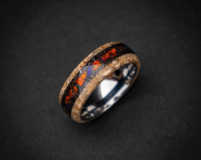 8mm Spinosaurus tungsten ring with muonionalusta, meteorite and dichrolam